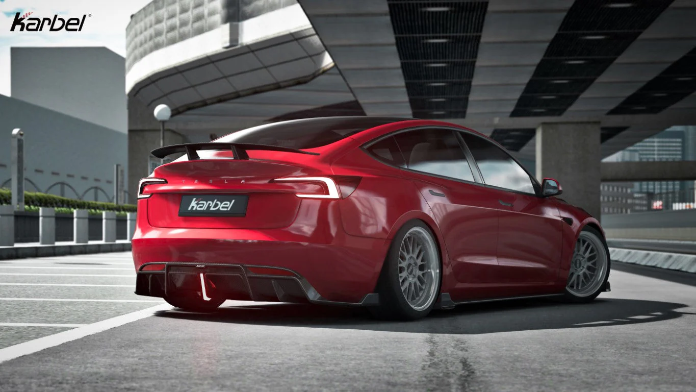 Karbel Pre-preg Carbon Fiber With Light Rear Diffuser & Canards for Tesla Model 3 Highland / P - Image 5